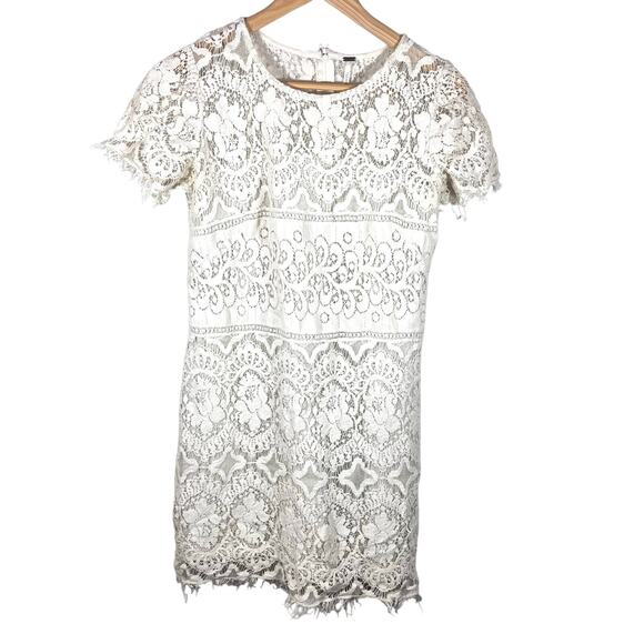 Free People Boho Lace Cream Whimsy Shift Dress Size 8 - Picture 2 of 9